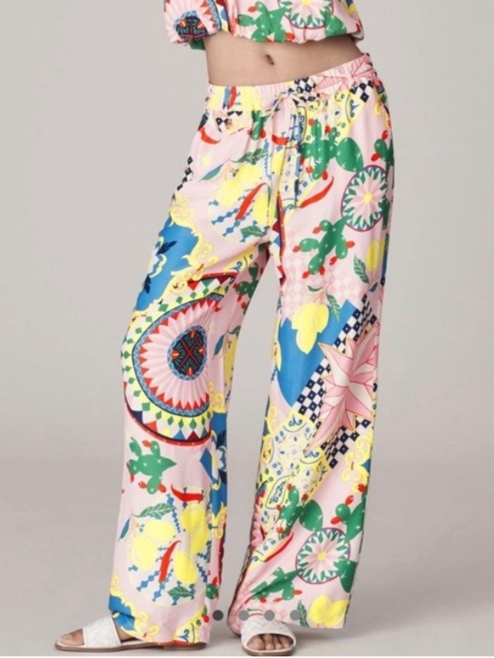 Anthropologie Maeve Straight-Leg Pull-On Viscose Pants Lemons Maximalist M Tall